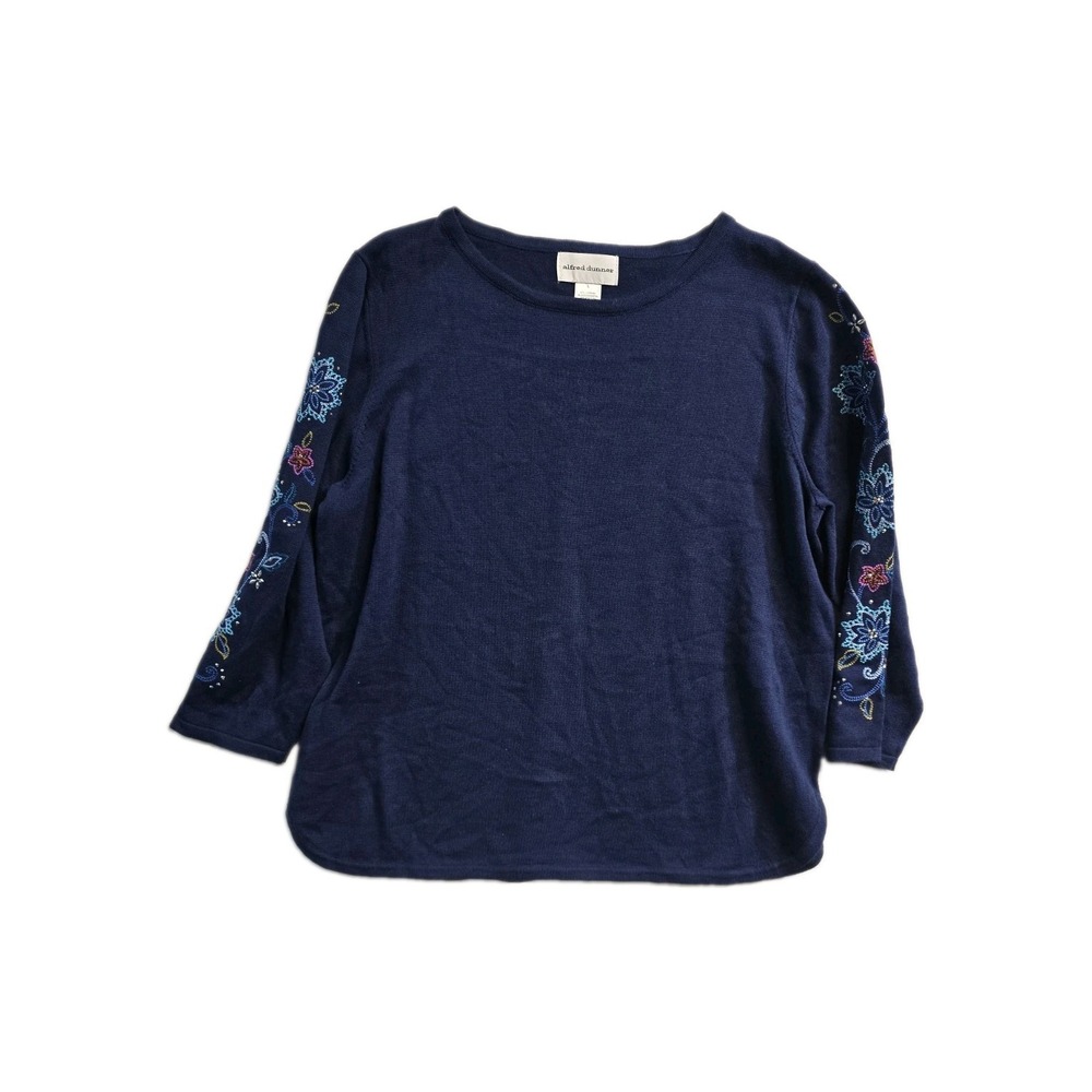 Alfred Dunner Women's Blue Lake Placid Cotton Embroidered Sweater L